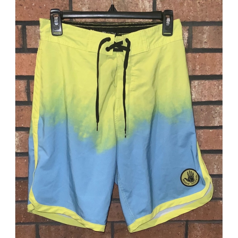 Body Glove Vapor Mens Board Shorts Yellow Blue Ombre Fade Swim Trunks‎ Size S 30